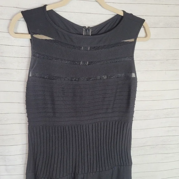 Tadashi Shoji Fit & Flare Sleeveless Illusion Stripes Dress in Black, sz Med Pet - Picture 4 of 16